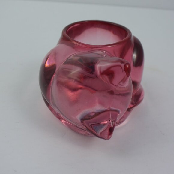 Vintage Indiana Glass Pink Cranberry Sleeping Cat Votive Tealight Holder EUC! - Picture 3 of 8